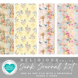 Kit per diario religioso con oggetti inutili / 4 articoli / Carta per diario con oggetti inutili/Kit di carta per album digitali/Fogli/Motivi religiosi/Materiali effimeri/Immagini religiose