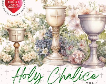 Watercolor Holy Chalice Clipart Bundle,Religious PNG Graphics,Digital Download, Transparent Background