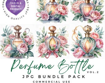 Vintage Perfume Bottle Clipart: Watercolor Floral JPGs (Digital Download)