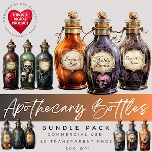 Apothecary Potion Bottles Clipart: Halloween PNGs (Digital Download)