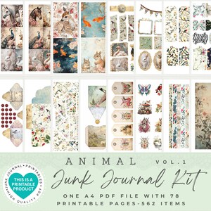 Animal Junk Journal Kit | 562 Items | Printable Papers |Tags | Ephemera |Paper Craft |Envelopes |Cards |Tags |Scrapbooking Supplies |PDF-JPG