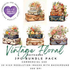 Imágenes prediseñadas de maletas con motivos florales vintage / Imágenes prediseñadas vintage / Imágenes prediseñadas de maletas / JPG de alta calidad / Scrapbooking / Diario basura / Uso comercial