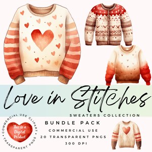 Truien clipart | Aquarel truien| Steken| Wintertrui | Valentijnsdag| Commercieel gebruik |Scrapbooken | Papiermodellen | Junkjournaal
