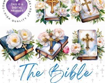 Watercolor Bible Clipart Bundle,Religious Clipart, Christian JPG Digital Download
