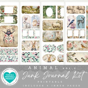 Animal Junk Journal Kit | 50 Items | Printable Papers |Tags | Ephemera |Paper Craft |Envelopes |Cards |Tags |Scrapbooking Supplies |PDF-JPG