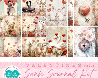 Valentines Junk Journal Kit, Romantic Ephemera & Printable Pages, Digital Download