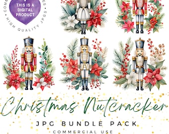 Watercolor Christmas Nutcracker Clipart: High-Res JPG Bundle (Digital Download)