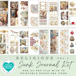 Kit de Diário Religioso | 560 Itens | Papéis de Diário Religioso | Kit de Papel para Scrapbook Digital | Padrões Religiosos | Primeira Comunhão | Batismo