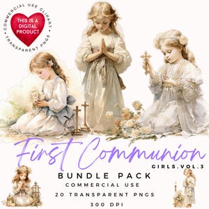 Erstkommunion Mädchen Clipart | Religiöse Clipart | Heilige Kommunion | Hochwertige PNGs | Scrapbooking | Junk Journal | Religiöses Ephemera
