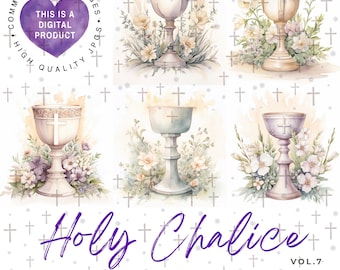 Watercolor Holy Chalice Clipart Bundle,Religious Clipart, Christian JPG Digital Download