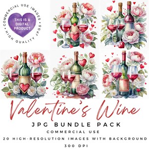 Clipart di vino di San Valentino / Clipart di San Valentino / JPG di alta qualità / Scrapbooking / Lavori di carta / Diario spazzatura / Effimere di San Valentino