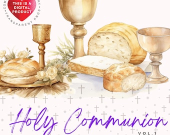 Holy Communion Watercolor Clipart Bundle,Religious PNG Graphics,Digital Download, Transparent Background