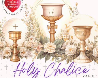 Holy Chalice Clipart Watercolor Bundle,Religious PNG Graphics,Digital Download, Transparent Background