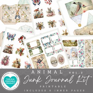 Animal Junk Journal Kit | Printable Papers |Tags | Ephemera |Paper Craft |Envelopes |Cards |Tags |Scrapbooking Supplies |PDF-JPG