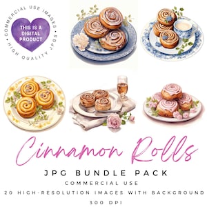 Watercolor Cinnamon Rolls Clipart: 20 JPG Images (Commercial Use)