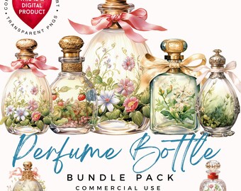 Botella de perfume vintage: PNG de acuarela (descarga digital)