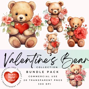 Valentine&#39;s Teddy Bear clipart | Teddy Bear PNG | Valentine&#39;s Day Clipart | Commercial Use | Scrapbooking | Junk Journal | Paper Craft
