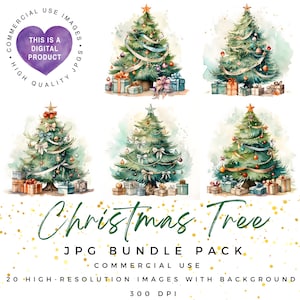 Christmas Tree Clipart | Watercolor Christmas Clipart | Arbol de Navidad |High Quality JPGs | Tree Clipart |Paper Craft |Junk Journal Supply