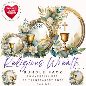 Clipart di ghirlande religiose / Ghirlande religiose / Ghirlande acquerellate / PNG di alta qualità / Diario spazzatura / Artigianato di carta / Uso commerciale /