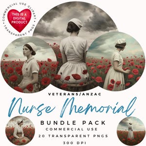 Clipart de enfermera / Día de Anzac / Día de los Veteranos / PNG de alta calidad / Scrapbooking / Diario basura / Manualidades de papel / Recuerdos conmemorativos