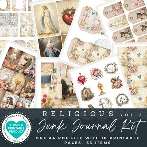 Kit de diário religioso | 63 itens | Papéis de diário | Kit de papel para scrapbook digital | Padrões religiosos | Coisas efêmeras | Primeira comunhão | Batismo