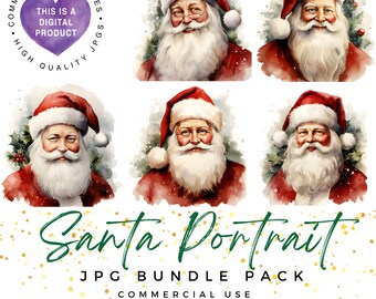 Vintage Santa Portrait Clip Art: Christmas JPG Bundle (Commercial Use)