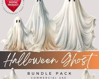 Watercolor Halloween Ghost Clipart: 20 PNG Graphics (Digital Download)