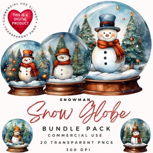 Clipart di globo di neve di Natale con pupazzo di neve / Natale vintage / PNG di alta qualità / Globo de Nieve / Junk Journal / Scrapbooking / Card Making