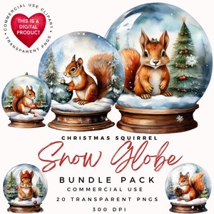 Clipart di globo di neve con scoiattolo di Natale / Natale vintage / PNG di alta qualità / Globo de Nieve / Junk Journal / Scrapbooking / Card Making