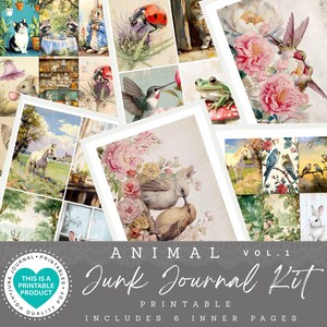 Animal Junk Journal Kit |  Printable Papers |Tags | Ephemera |Paper Craft |Envelopes |Cards |Tags |Scrapbooking Supplies |PDF-JPG