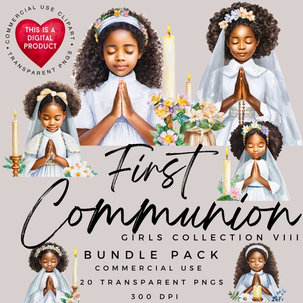 First Communion Girls Clipart   first communion gift    Afro girls communion    religious clipart    Black girls clipart    Commercial Use