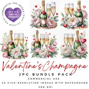 Clipart champagne de la Saint-Valentin | Clipart Saint-Valentin | Célébration de la Saint-Valentin | Boissons Clipart | JPG de haute qualité | Scrapbooking | Éphémère