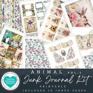 Animal Junk Journal Kit | Printable Papers |Tags | Ephemera |Paper Craft |Envelopes |Cards |Tags |Scrapbooking Supplies |72 Items | PDF-JPG