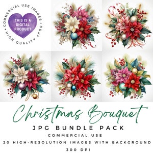 Clipart de buquê de Natal | Clipart de Natal | Flores de Natal | JPGs de alta qualidade | Diário de lixo | Scrapbooking | Artesanato em papel |