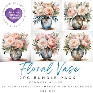 Floral Vase Clipart: Watercolor Flower JPGs (Digital Download)