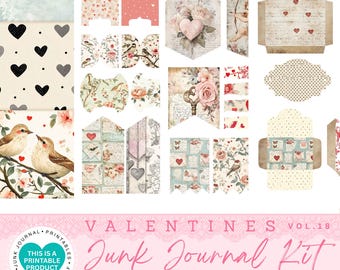 Valentines Junk Journal Kit, Romantic Ephemera & Printable Pages, Digital Download, 35 Items