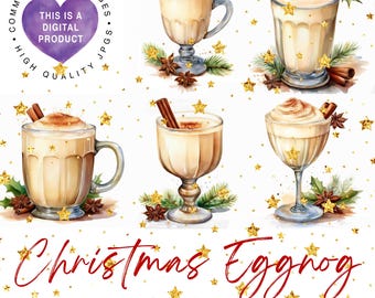 Watercolor Christmas Eggnog JPG Clipart Bundle, Commercial Use, Digital Download