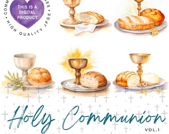 Watercolor Communion Clipart Bundle, Religious Clipart, Christian JPG Digital Download