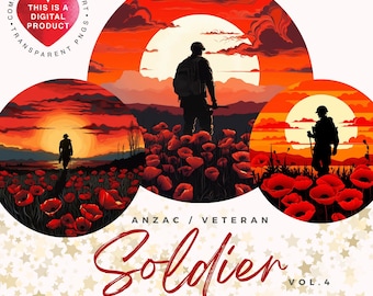 Anzac Veterans Soldier Clipart Bundle, Commercial Use, Digital Download PNG, Transparent Background