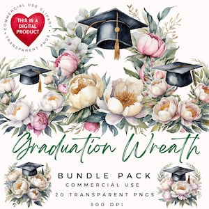 Graduierung Kranz Clipart | Abschluss-Hut | Aquarell Kranz | Hochwertige PNGs | Scrapbooking | Papiermodelle | Junk Journal