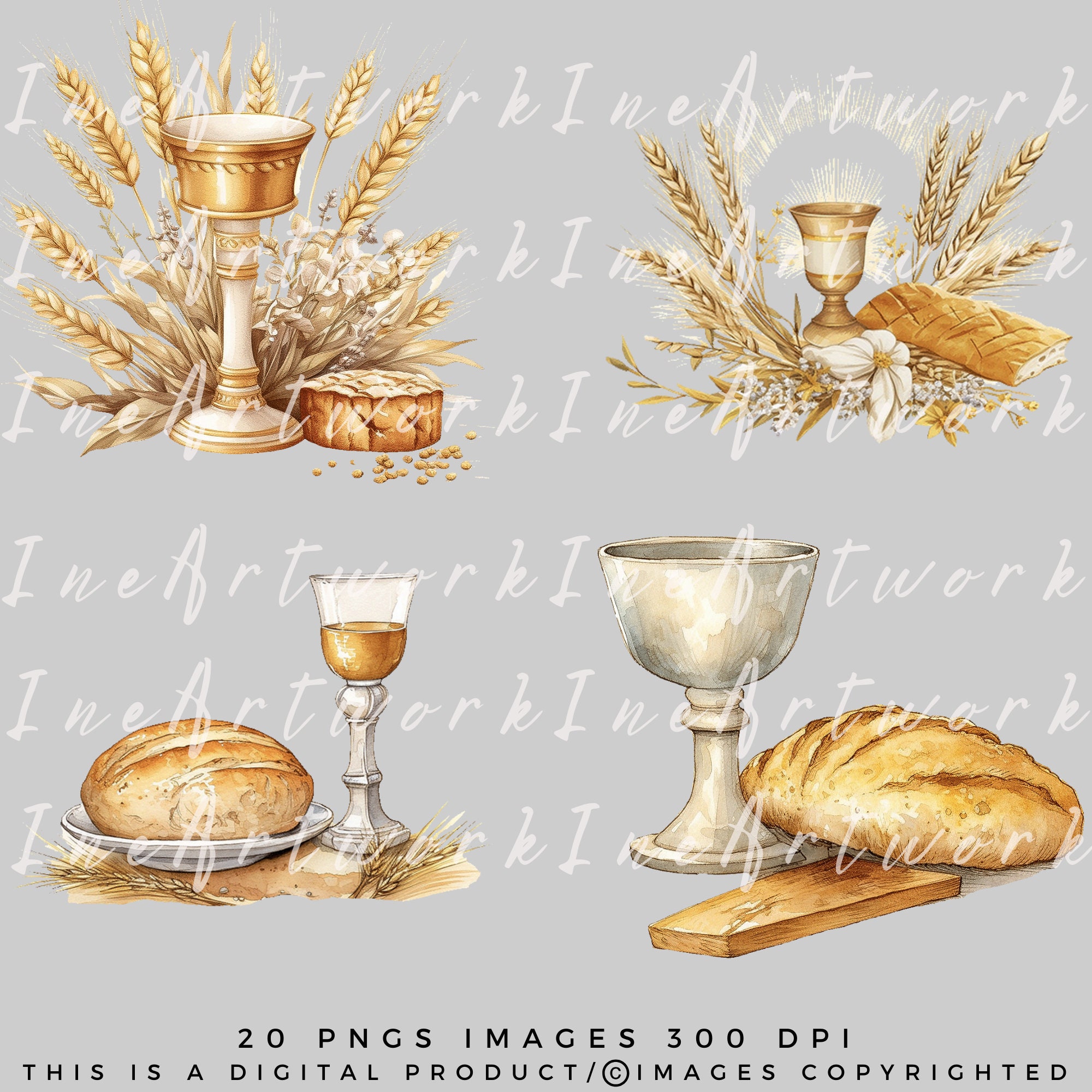 Holy Communion Watercolor Clipart: Religious PNG Graphics (digital ...
