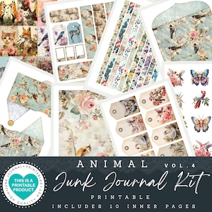 Animal Junk Journal Kit | 62 Items |  Printable Papers |Tags | Ephemera |Paper Craft |Envelopes |Cards |Tags |Scrapbooking Supplies |PDF-JPG