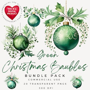 Green Christmas Baubles Clipart | Christmas Ball | Christmas Clipart | Adornos de Navidad | Christmas Ornaments | Transparent Background