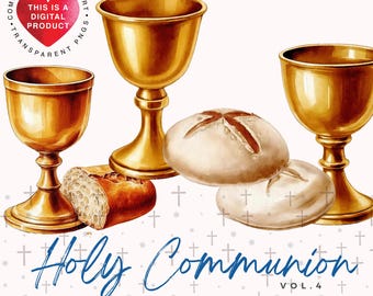 Holy Communion Clipart Bundle,Watercolor Religious PNGs, Digital Download, Transparent Background