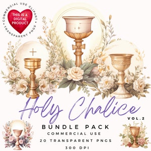 Clipart de Cálice Sagrado | Primeira Comunhão | Clipart Religioso | Objetos Religiosos | PNGs de Alta Qualidade | Scrapbooking | Criação de Cartões | Artesanato em Papel
