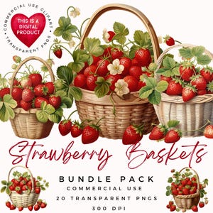 Erdbeer Korb Clipart | Obst Clipart | Erdbeeren Clipart | Hochwertige PNGs | Scrapbooking | Trödel Jurnal | Ephemera | Kommerzielle Nutzung