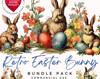 Conejo de Pascua Retro|Conejo de Pascua | Imágenes de pascua | Huevo de Pascua|Tarjetería |Papelería |Imágenes para Imprimir