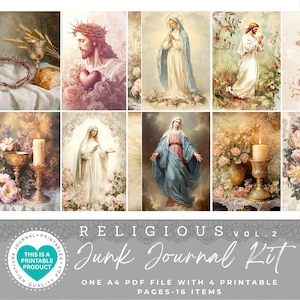 Religiöses Junk Journal Kit | 16 Einzelteile | Junk Journal Papiere|Digitales Scrapbook Papier Kit|Blatt|Religiöse Muster|Ephemera|Religiöse Karten