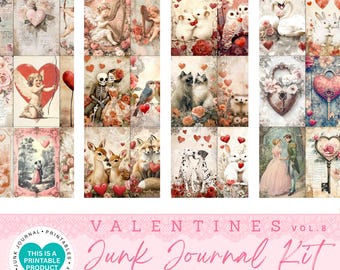 Valentines Junk Journal Kit, Romantic Ephemera & Printable Pages, Digital Download