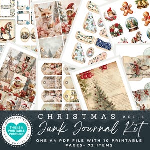 Christmas Junk Journal Kit | 72 Items |Printable Papers |Tags |Ephemera |Paper Craft |Envelopes |Cards |Tags |Scrapbooking Supplies |PDF-JPG